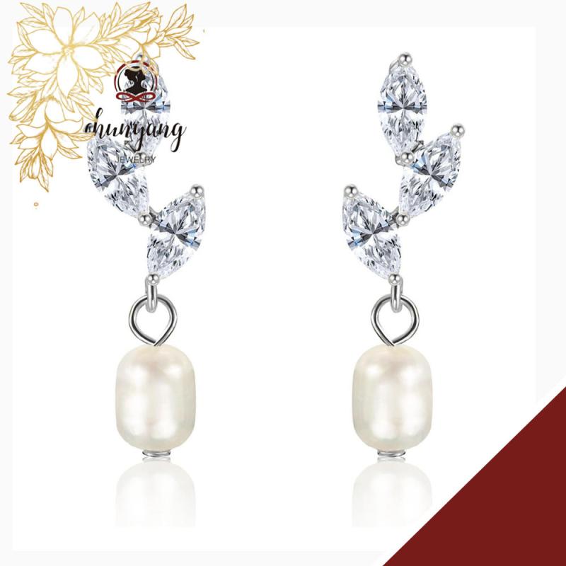 ピアス レディース キラキラ ジルコニア リーフ 葉っぱ パール 真珠 ゴールド シルバー ローズゴールド 電気メッキ加工 通勤(x12)