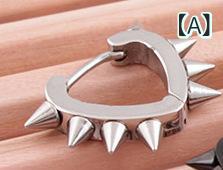 ピアス メンズ 男性用 スタイル ヒップホップ ロック パンク 個性的 スタッズ 鋲 チタン鋼 ハート イヤリング イヤーカフ 片耳(x2)