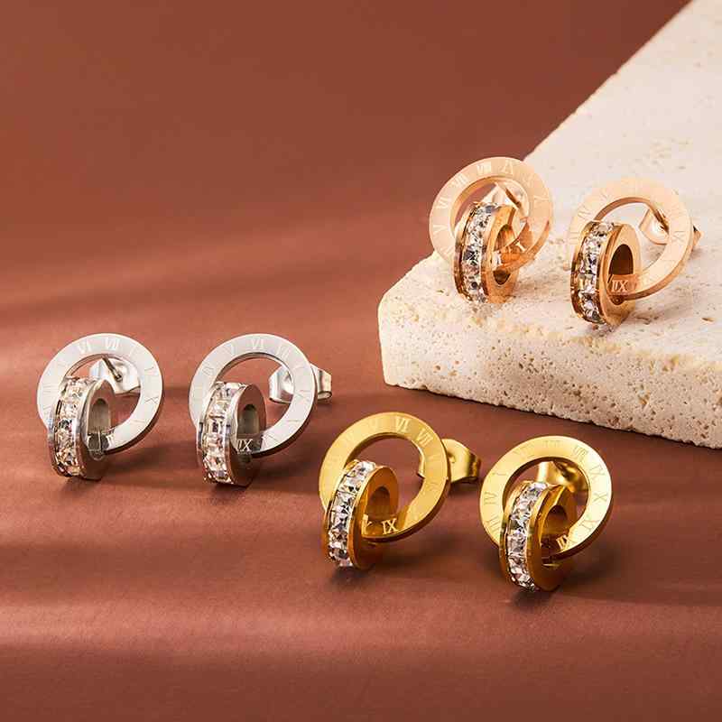 ピアス レディース 18K 金メッキ 幾何学 ジルコニア チタン鋼 ローマ サークル バラ 金 通勤 アクセサリー エレガント(x2)