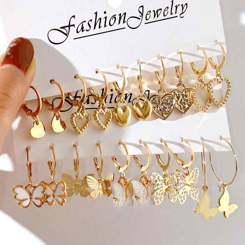 イヤリング レディース 女性用 蝶 バタフライ ハート モチーフ セット エレガント レトロ ヴィンテージ風 ゴールドカラー アレルギー対応