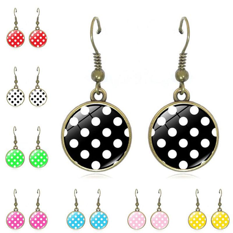 ピアス レディース メンズ 男女兼用 メタル 手作り 幾何学 円形 水玉模様 ドット柄 レトロ 文芸復古 黒 赤 白 ピンク系 青 黄色(x2)