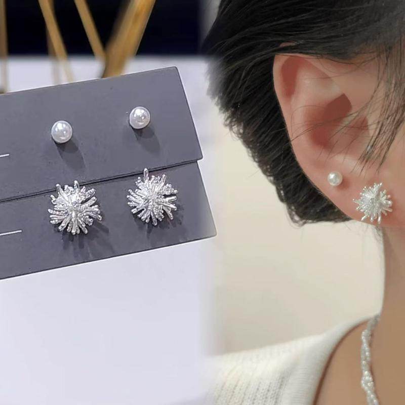 イヤリング レディース ピアス 銅合金 シルバー925 花 フラワー エレガント 電気メッキ加工 ゆめかわ アクセサリー 4点セット