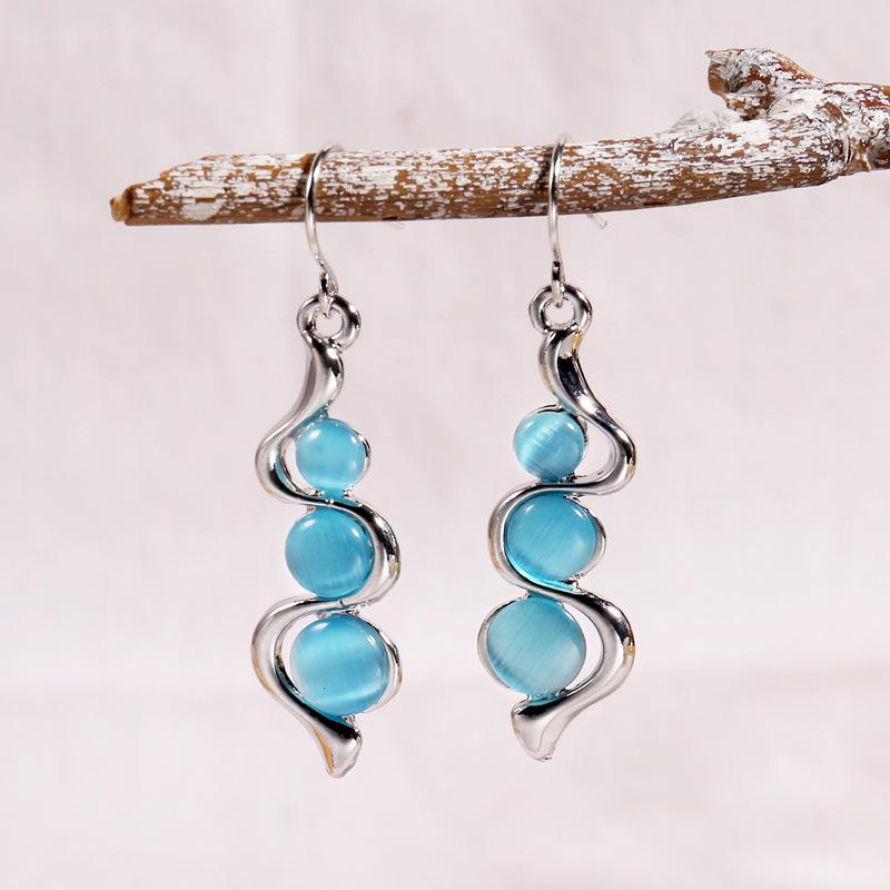 耳飾り レディース ボヘミアン 幾何学模様 ウェーブ ラインストーン 猫目石 ブルー ピンク グリーン イ..