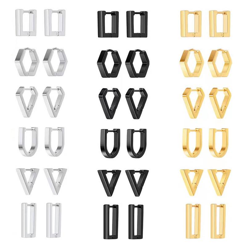 ピアス レディース メンズ 異形 ステンレス イヤーカフ 三角形 六角形 長方形 正方形 イヤリング 電気メッキ加工 個性派(x2)