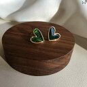 ピアス レディース S925シルバー 韓国 レトロ モスグリーン ハート イヤリング アレルギー対応 合金 ドロップ 文芸復古