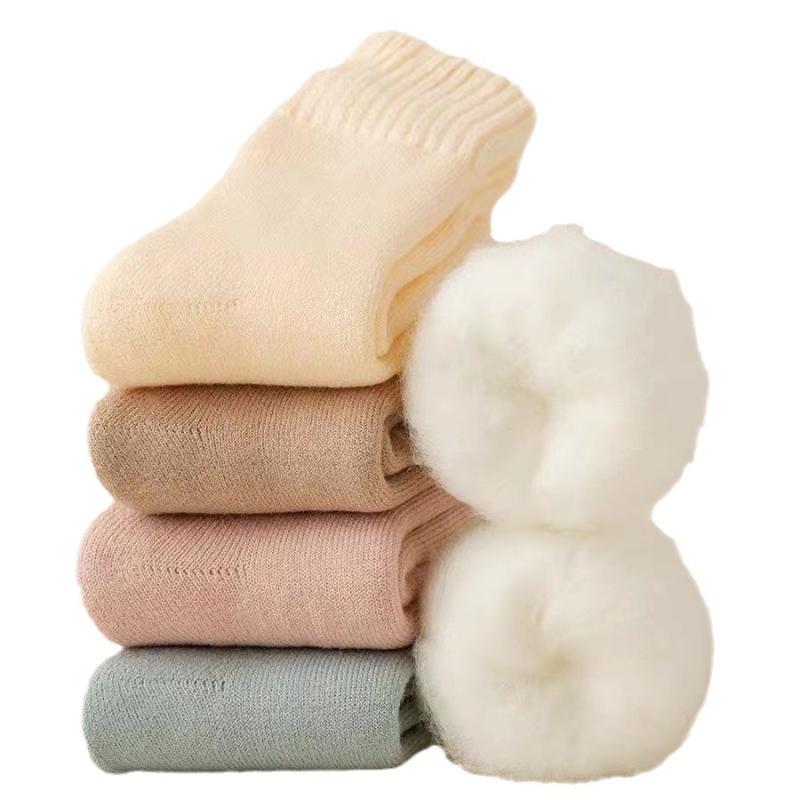 靴下 レディース 秋冬用 ミドル丈 厚手 裏起毛 あったか 防寒 保温 アクリル 無地 黒 白 ベージュ 肌色 紫 緑 カジュアル 婦人 靴下(x3)