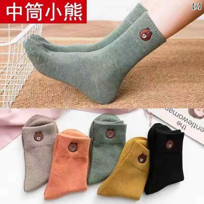 靴下 レディース ソックス 中筒丈 秋冬 かわいい 日系 無地 綿 防臭 韓国 ショートソックス スポーツ 吸汗 婦人 37-40(x5)