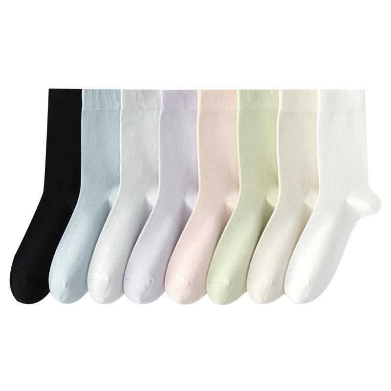 靴下 レディース 薄手 中筒丈 コットン 防臭 マタニティ 手編み 200N 黒 白 灰 ピンク系 杏色 緑 青 紫