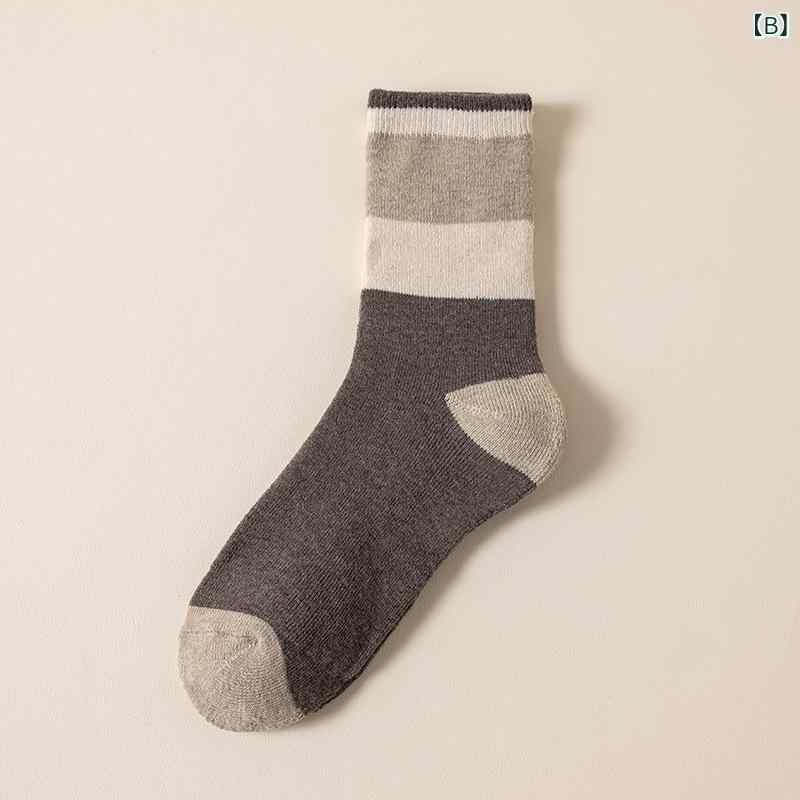 靴下 レディース 秋冬 ボーダー 厚手 パイルソックス ミドル丈 あったか 防寒 リブ 婦人 カジュアル 綿混紡