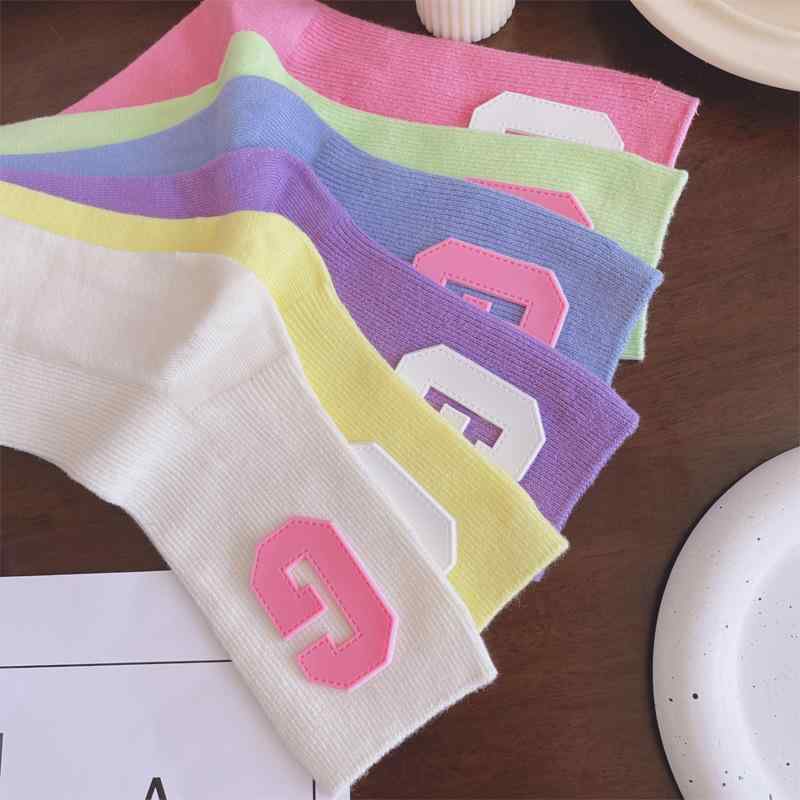 靴下 レディース パステルカラー Gロゴ ワンポイント 綿混紡 中丈 普段使い かわいい 吸汗 オールシー..