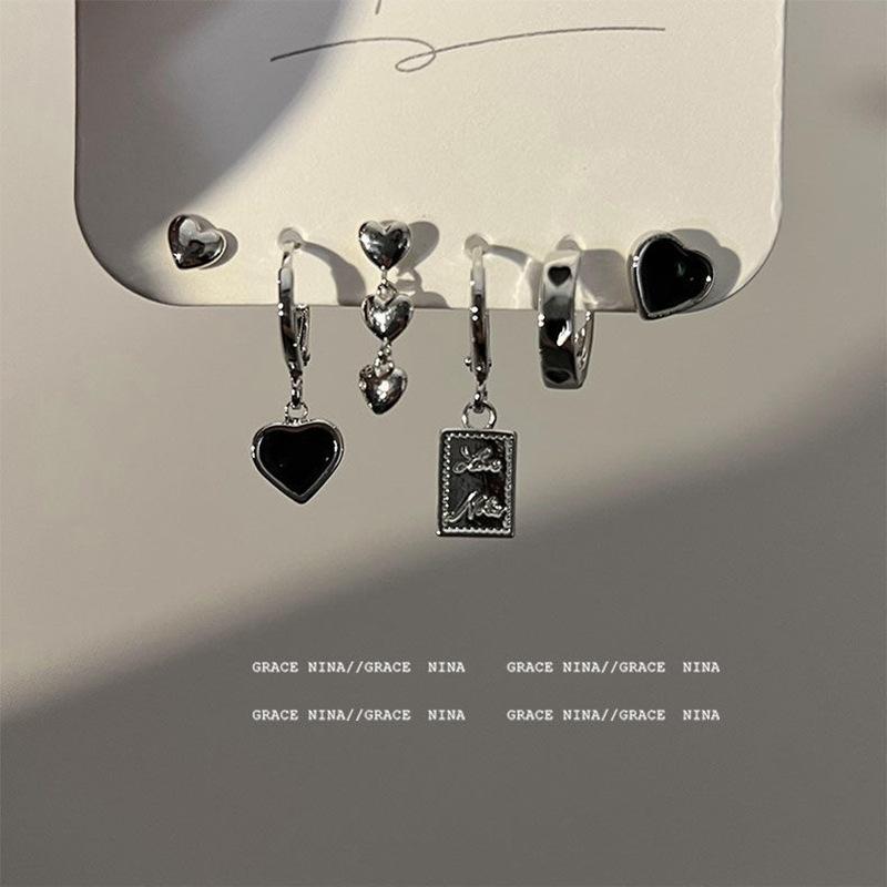 ピアス レディース ハート イヤリング 6点セット 韓国 幾何学模様 電気メッキ加工 合金製 かわいい 個..