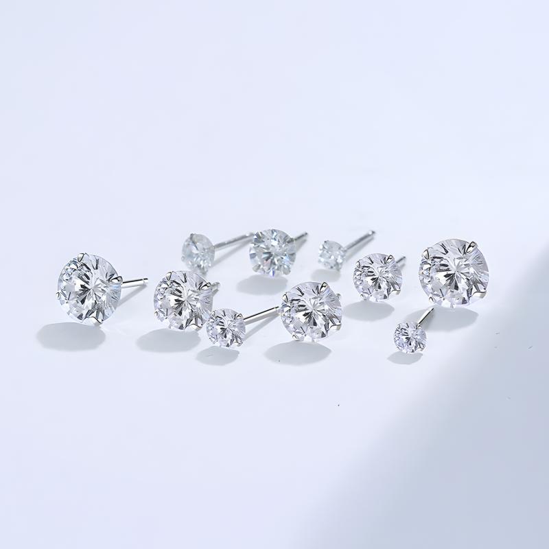 ピアス レディース S925 シルバー ジルコニア スタッドピアス 小さめ 925銀 アレルギー対応 OL 通勤 デイリー パーティー ラウンド ホワイト 紫(...