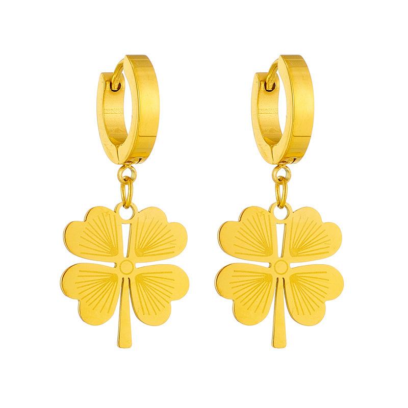 ピアス レディース チタン鋼 四つ葉 クローバー 対応 イヤーカフ イヤリング 韓国 アクセサリー エレガント 幾何学模様 ギフト 記念日 誕生日 贈り物 ゴー...