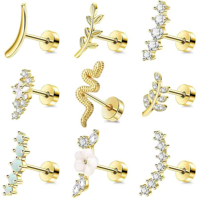 ピアス レディース サージカルステンレス ジルコニア 小さめ スタッドピアス セット 14K金メッキ 対応 かわいい 韓国 ゴールド シルバー 花 星 ヘビ リ...