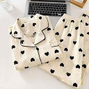 パジャマ レディース 春夏 ルームウェア 3点セット 半袖 長ズボン 雲朵綿 コットン ゆったり 大きいサイズ かわいい 愛心柄 薄手 涼しい 快...