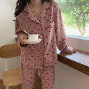 パジャマ レディース 春秋 長袖 長ズボン 上下セット 部屋着 ルームウェア 寝巻き ポリエステル 通気性 リラックス 快適 外着可能 M L XL XXL ハ...