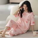 パジャマ レディース 春夏 半袖 7分丈パンツ 綿 薄手 ルームウェア 上下セット 部屋着 寝巻き かわいい 通気性 伸縮性 涼しい 快適 ゆったり