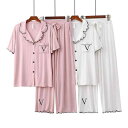 パジャマ レディース 婦人服 春夏 秋冬 前開き 襟付き 半袖 長ズボン モダール ルームウェア 部屋着 寝間着 リラックス ホテル 浴場 ピンク系 ホワイト ...