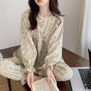 パジャマ レディース 春秋冬 長袖 セットアップ ラウンドネック 花柄 快適 睡眠 リラックス ウェア ルームウェア(x2)
