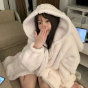 パジャマ レディース 秋冬 部屋着 ルームウェア 珊瑚フリース うさ耳 フード付き カーディガン 長袖 厚手 暖かい かわいい ゆったり 110-160斤