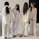 パジャマ レディース 春夏 ルームウェア 綿 レース プリント かわいい 寝巻き 上下セット 部屋着 リラックス ゆったり 長袖 長ズボン 普段使い