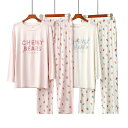 パジャマ レディース 春秋 セットアップ 再生繊維 プリント ラウンドネック 長袖 長ズボン かわいい 部屋着 リラックスウェア