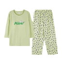 パジャマ レディース 七分袖 九分丈パンツ ラウンドネック 綿 接触冷感 ヒョウ柄 春秋 薄手 ルームウェア 上下セット 女性用 婦人 ミセス