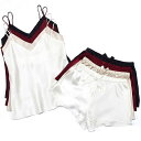 パジャマ レディース 春夏 キャミソール ショートパンツ 2点セット 絹 寝間着 ルームウェア 涼しい 快適 無地 ホワイト ブラック シャンパン ピンク パー...