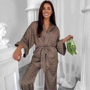 パジャマ レディース 婦人服 セットアップ 部屋着 ルームウェア 寝間着 ポリエステル サテン ストライプ柄 春夏 秋冬 普段使い リラックス リゾート ホテル...