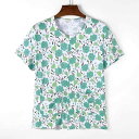 パジャマ レディース 半袖 カーディガン Tシャツ 夏用 綿 ルームウェア 部屋着 ルームウェア 大きいサイズ 薄手 ラウンドネック 花柄(x2)