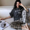 パジャマ レディース 半袖長ズボン 上下セット ルームウェア 部屋着 韓国 ポリエステル 薄手 ゆったり 寝巻き かわいい 春夏