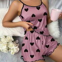 パジャマ レディース 上下セット キャミソール ショートパンツ 再生繊維 接触冷感 伸縮性 ルームウェア 部屋着 春夏 秋冬 パープル系 ブルー系 アニマル柄(...