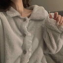 パジャマ レディース 秋冬 フランネル 長袖 ルームウェア 上下セット 厚手 裏起毛 暖かい 部屋着 寝間着 かわいい ポリエステル ゆったり(x2)