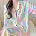パジャマ レディース 春秋 長袖 長ズボン 雲朵綿 薄手 かわいい 夏 セットアップ ルームウェア 部屋着 ドット柄 犬柄 ポリエステル ピンク系