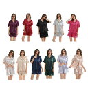 パジャマ レディース 風 半袖 5分丈パンツ 上下セット 春夏 寝間着 ルームウェア 薄手 涼しい 快適 部屋着 寝巻き サテン風 ポリエステル ホワイト ネイ...