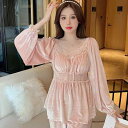 パジャマ レディース 秋冬 セットアップ 快適 金糸ベロア 長袖 長ズボン ルームウェア 上下セット 部屋着 旅行用 寝巻き ゆったり 厚手 伸縮性 ポリエステ...