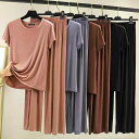 Tシャツ レディース パジャマ 上下セット 接触冷感 薄手 ルームウェア 春夏 婦人服 モダール 肌色 水色 カーキ ネイビー ピンク ブラウン グレー ブラッ...
