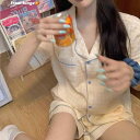 パジャマ レディース 春夏 格子柄 開襟シャツ 半袖 ショートパンツ ロングパンツ 3点セット 部屋着 ルームウェア 再生繊維 かわいい