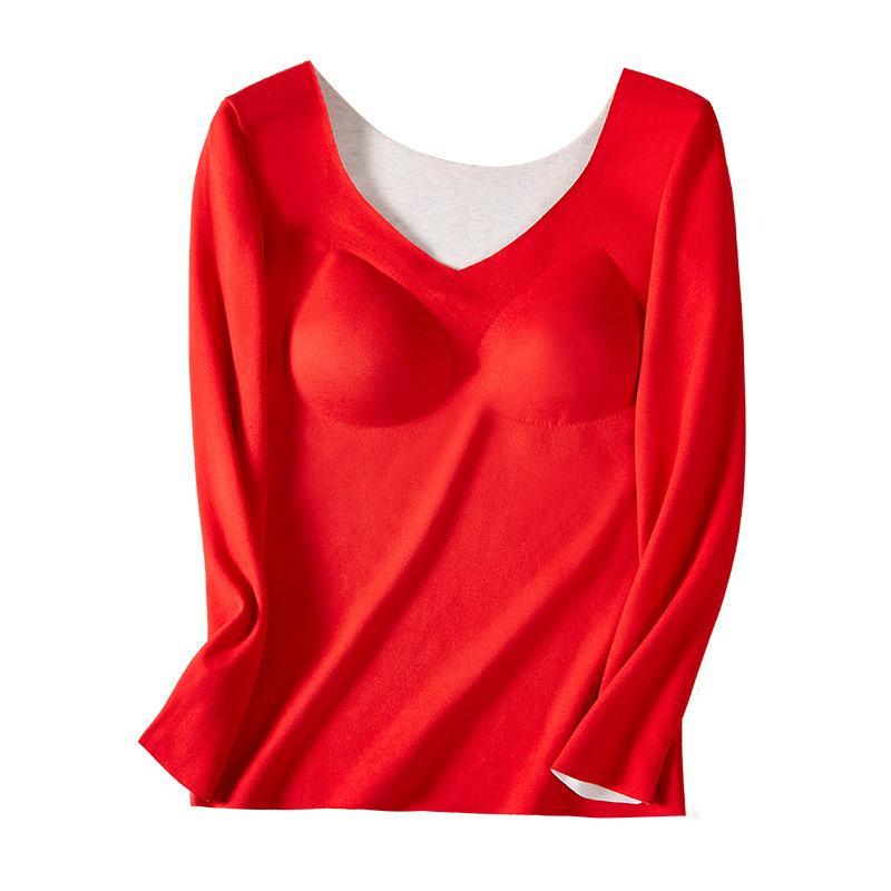 インナー レディース 羊毛 混紡 あったかトップス 発熱 保温インナー Uネック 長袖 肌色 赤 黒 伸縮性 ..