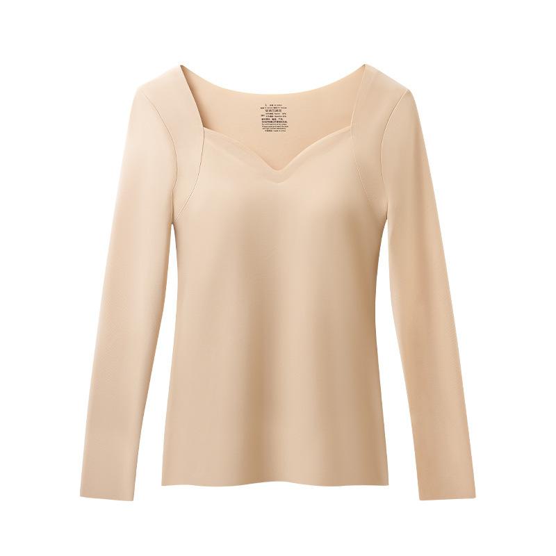 楽天ブリルビトップス レディース Vネック 長袖 美容 スキンケア 大码 インナー ウェア パッド付き 補正 伸縮性 あったか 暖か 保温 無地 肌色 レッド 赤 ブラック 黒 ブラウン M L XL XXL