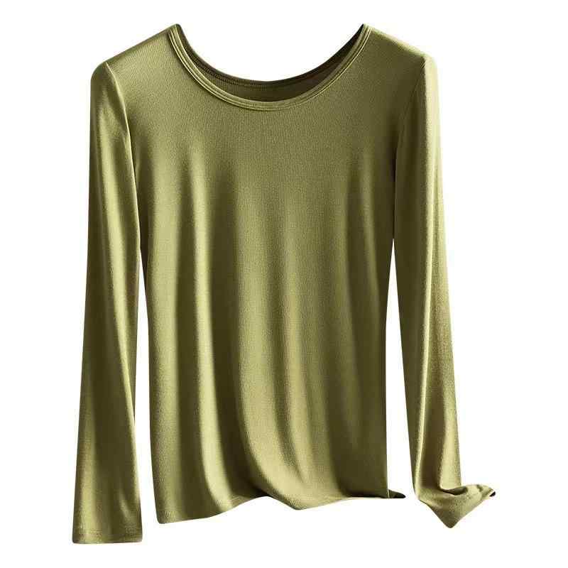 カットソー レディース 長袖 秋冬 モダール インナー レイヤード トップス スリムフィット ラウンドネ..