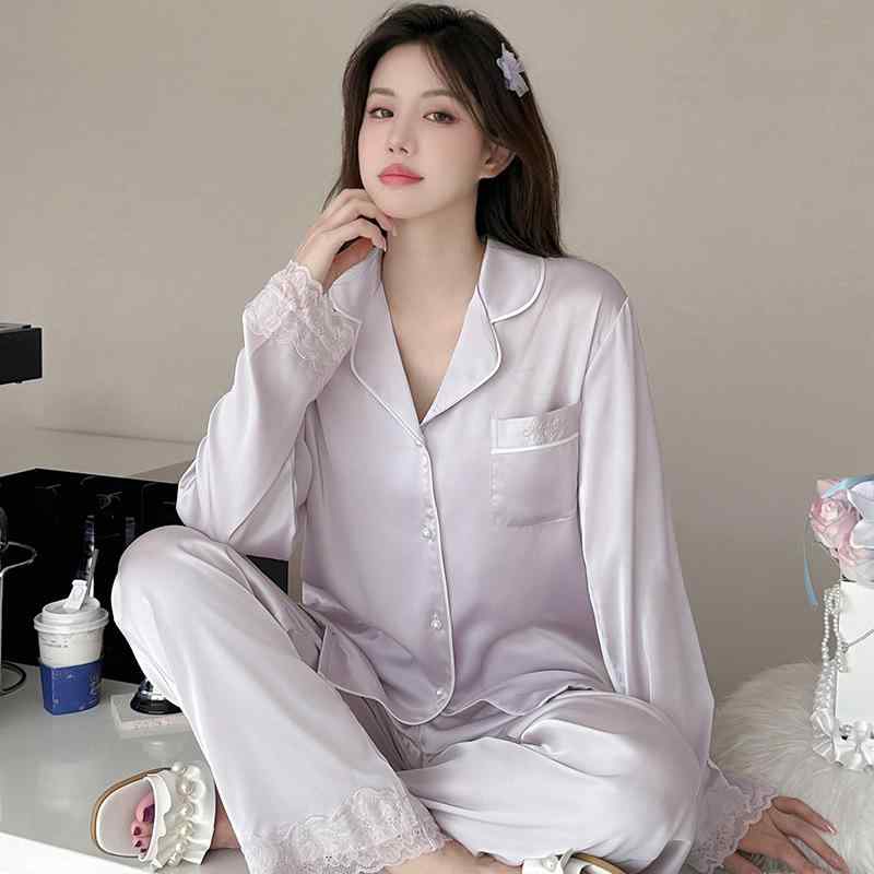 パジャマ レディース 春秋 薄手 接触冷感 長袖 長ズボン 上下セット ルームウェア 婦人服 部屋着 寝巻き 寝具 リラックス ウェア ラベンダー パープル オフホワイト
