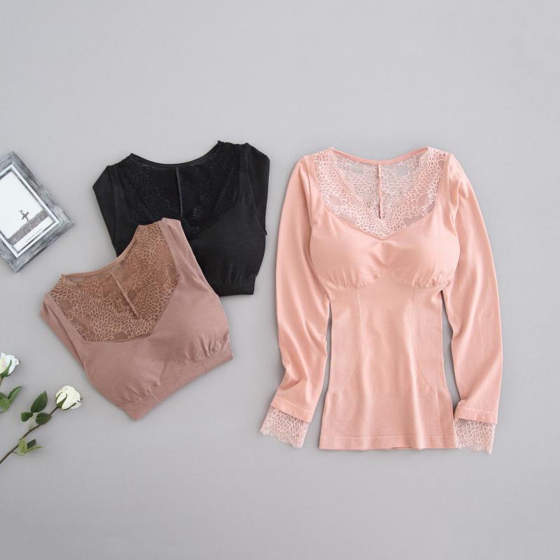 レディース インナーシャツ 秋冬 婦人 銅アンモニア繊維 保温 ブラトップ レース付き モダール 肌触り..