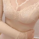 シャツ レディース Vネック レース トップス 薄手 あったか インナー 長袖 肌着 綿 伸縮性 ストレッチ 婦人服 肌色 黒(x2)