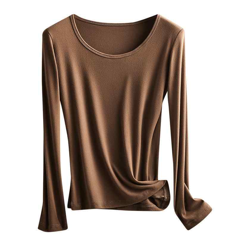 肌着 レディース あったかインナー 長袖 薄手 トップス 保温性 ラウンドネック ポリエステル ブラック ..