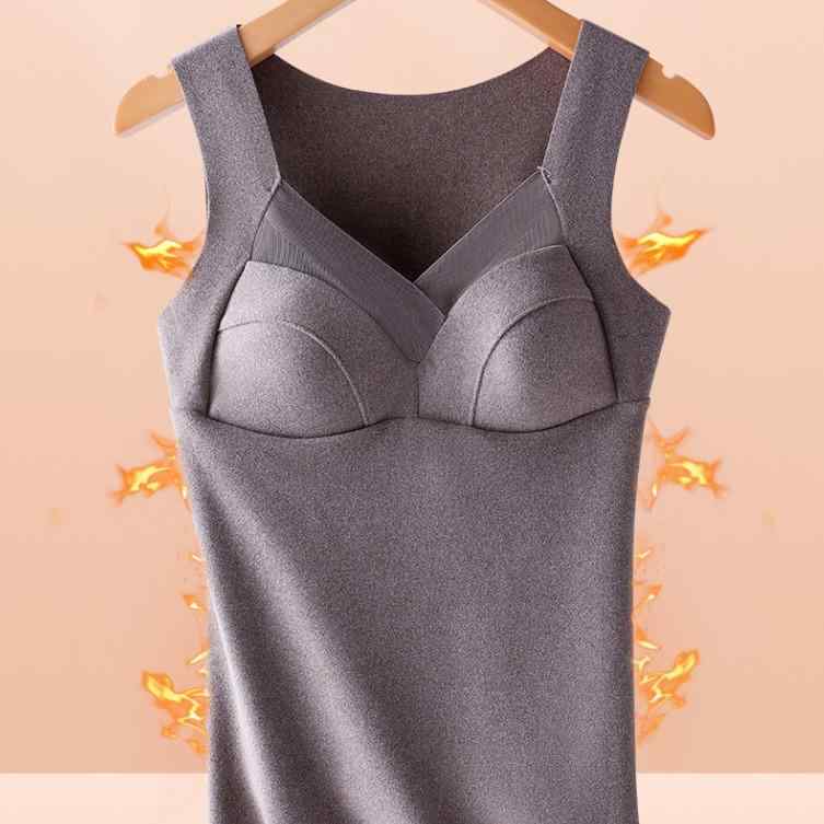 インナー レディース 暖かブラトップ 一体型 Vネック タンクトップ 秋冬 あったかインナー 裏起毛 防寒 肌着 保温 伸縮性 無地(x2)