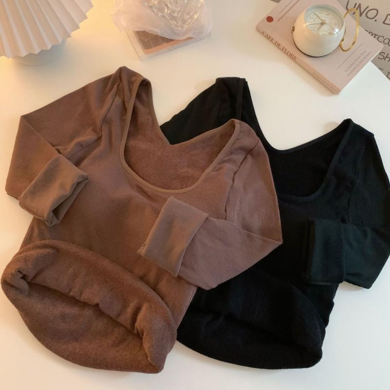 カットソー レディース 裏起毛 あったか インナー 長袖 秋冬 トップス カップ付き 発熱 保温 無地 部屋..