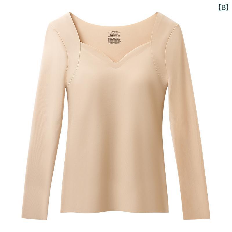 インナー レディース 保温インナー 薄手 トップス 秋冬 無縫製 高伸縮性 肌着 ラウンドネック ブラック ベージュ グレー