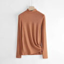 Tシャツ レディース 秋冬 半ハイネック 長袖 あったかインナー 暖かい 起毛 静電気防止 婦人 アクリル 伸縮 ストレッチ 無地 M L XL XXL