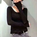 Tシャツ レディース 女性用 肌着 綿 無地 ラウンドネック 長袖 薄手 インナーシャツ 保温性 黒 ベージュ系
